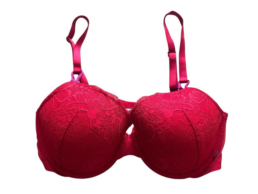 Victoria's Secret Red Push-Up Lace Overlay 38D Bra Lace Floral Sexy